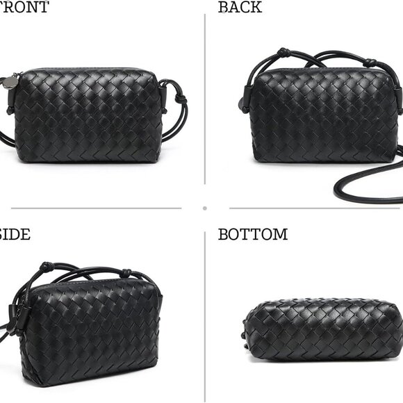 Versatile Mini Crossbody Camera Bag - Stylish Woven Design, Black Vegan Leather - Picture 8 of 8